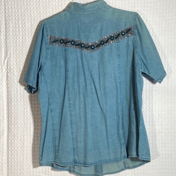 Womans Denim and Sequin SNAP Shirt by Club Z Denim Size 0X - Picture 8 of 12
